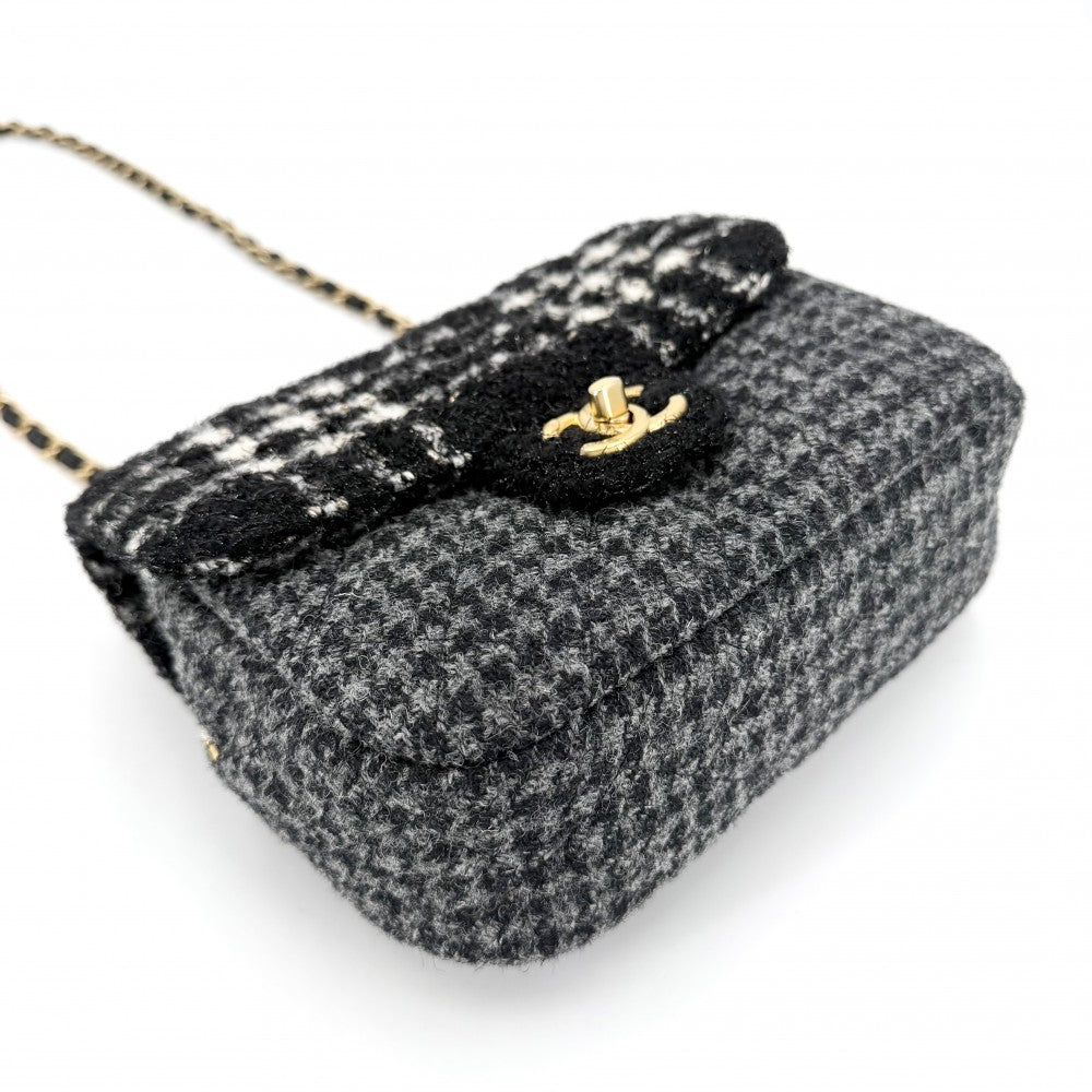 CHANEL シャネル ショルダーバッグ ココマーク ダブルチェーン ターンロック 2022-23AW ツイード ウール ブラック 黒 グレー ゴールド金具 レディース【中古品】
