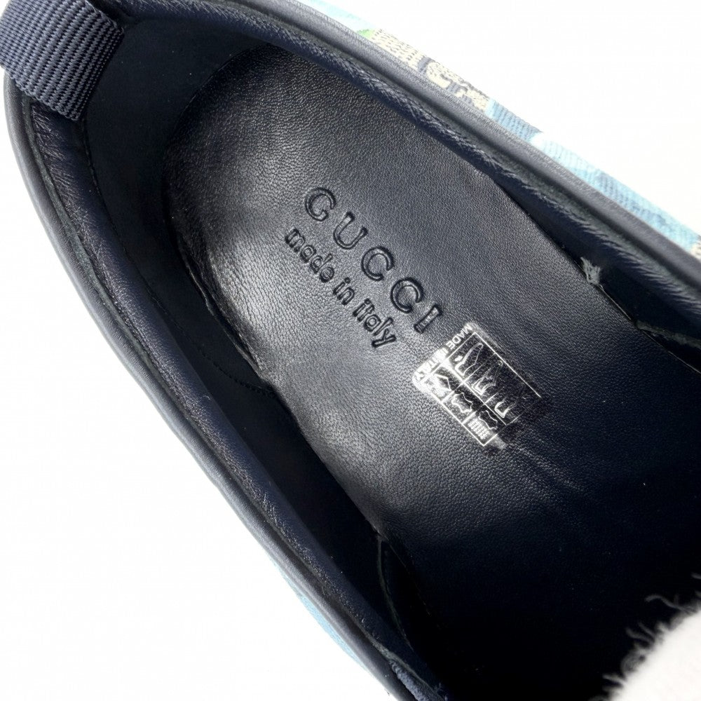 GUCCI グッチ スリッポン GGブルームス スニーカー 靴 ファッションアイテム 9サイズ 約28cm フローラル 546152 レザー ブルー 青 ホワイト 白 メンズ【中古品】
