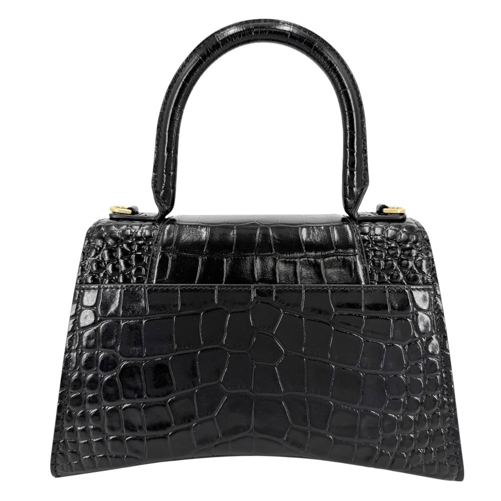 BALENCIAGA バレンシアガ 2WAY アワーグラス　スモール ハンドバッグ ショルダーバッグ HOURGLASS クロコ型押し トップハンドル 593546 レザー ブラック 黒 アンティークゴールド金具 レディース【中古品】
