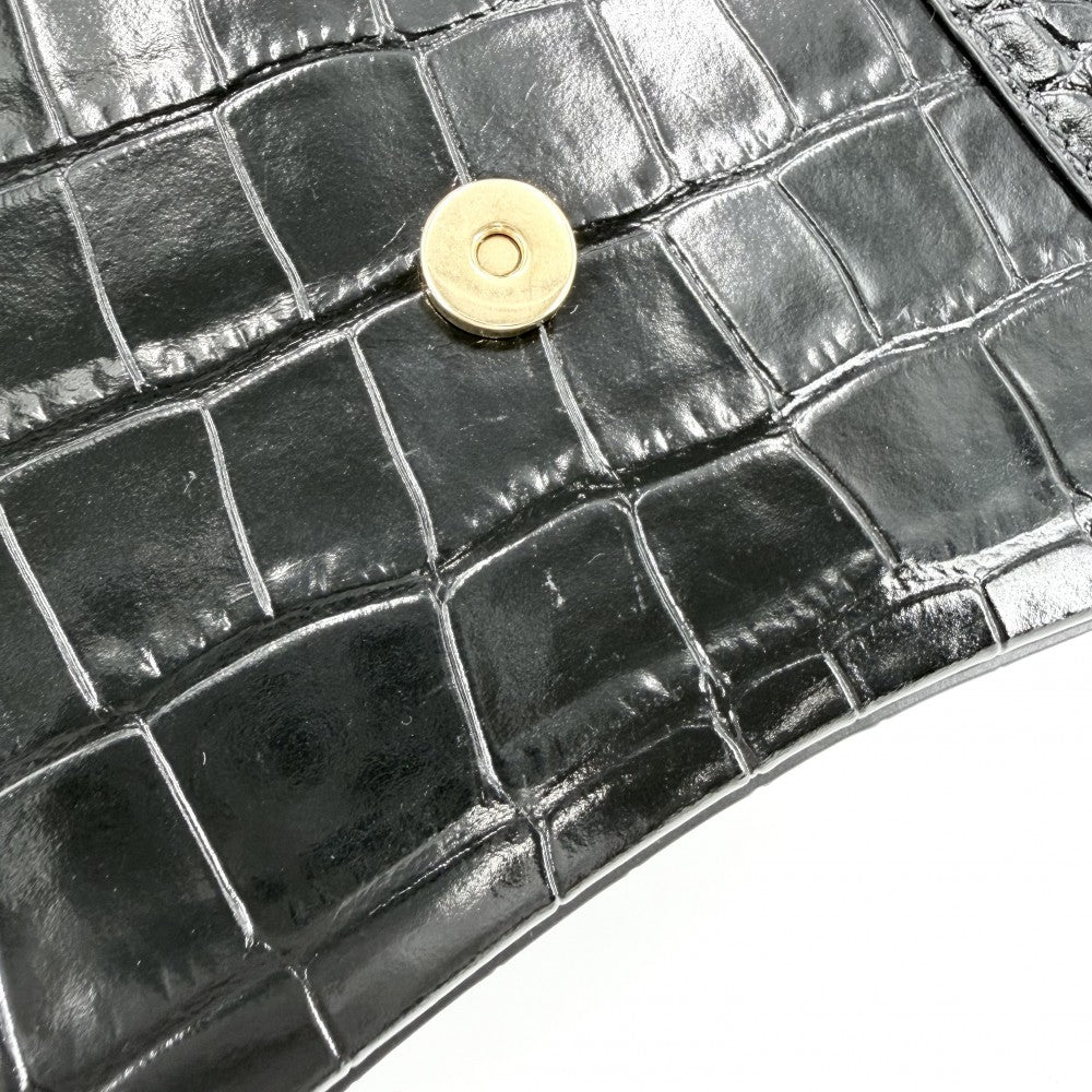 BALENCIAGA バレンシアガ 2WAY アワーグラス　スモール ハンドバッグ ショルダーバッグ HOURGLASS クロコ型押し トップハンドル 593546 レザー ブラック 黒 アンティークゴールド金具 レディース【中古品】