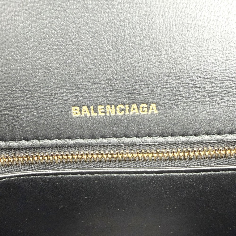 BALENCIAGA バレンシアガ 2WAY アワーグラス　スモール ハンドバッグ ショルダーバッグ HOURGLASS クロコ型押し トップハンドル 593546 レザー ブラック 黒 アンティークゴールド金具 レディース【中古品】