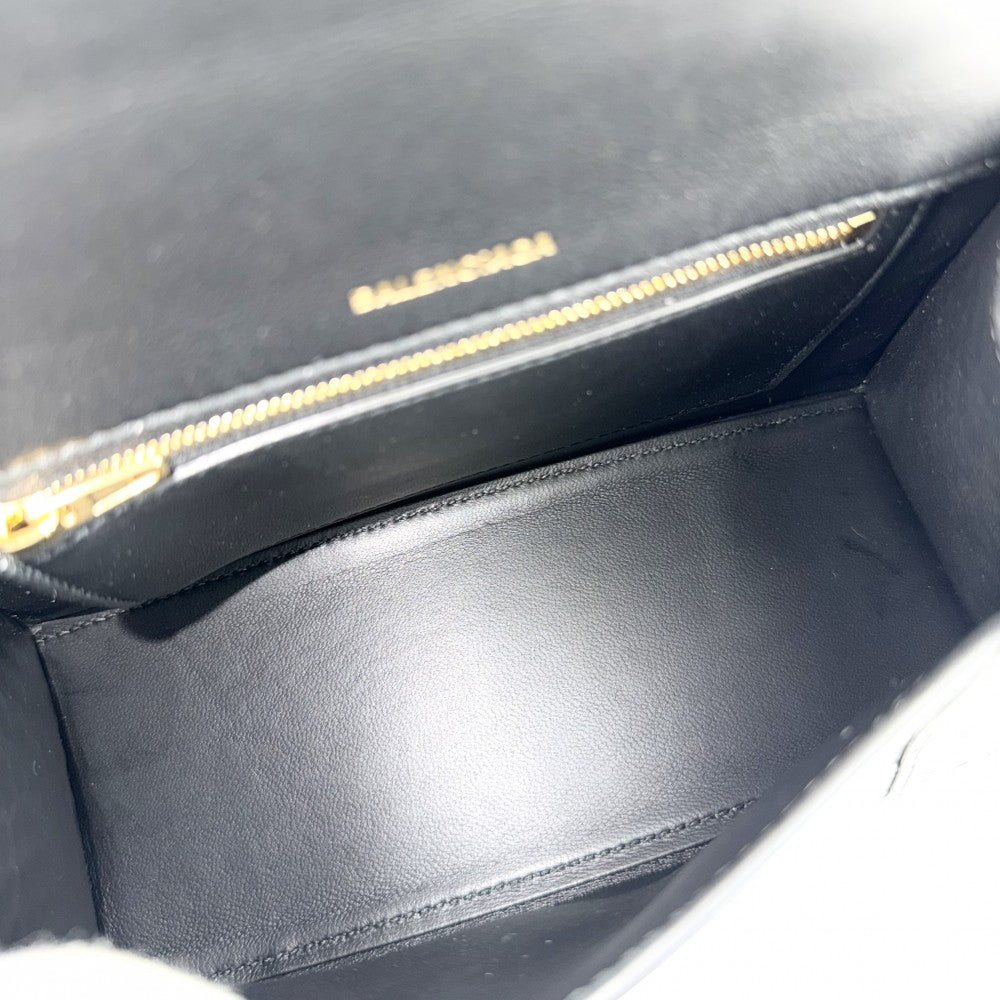 BALENCIAGA バレンシアガ 2WAY アワーグラス　スモール ハンドバッグ ショルダーバッグ HOURGLASS クロコ型押し トップハンドル 593546 レザー ブラック 黒 アンティークゴールド金具 レディース【中古品】