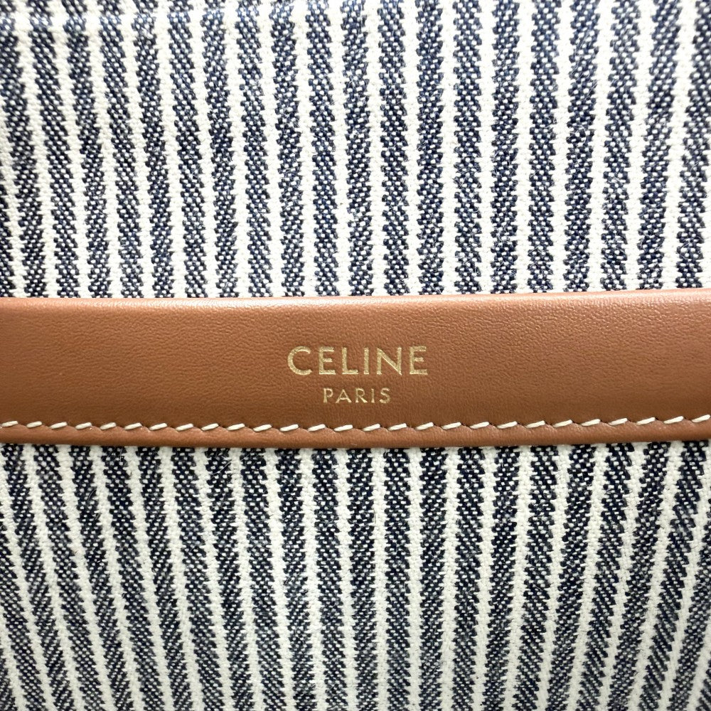 CELINE セリーヌ 2WAY トリオンフ スモール カバ タイス ハンドバッグ ショルダーバッグ THAIS ストライプ トートバッグ キャンバス ネイビー 紺 ホワイト 白 ゴールド金具 レディース【中古品】