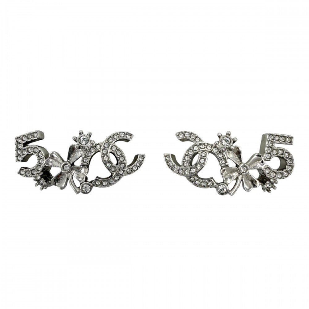 CHANEL シャネル ピアス No.5 ココマーク アクセサリー イヤリング クローバー ラインストーン B23P シルバー レディース 約9.9g 2023年【中古品】