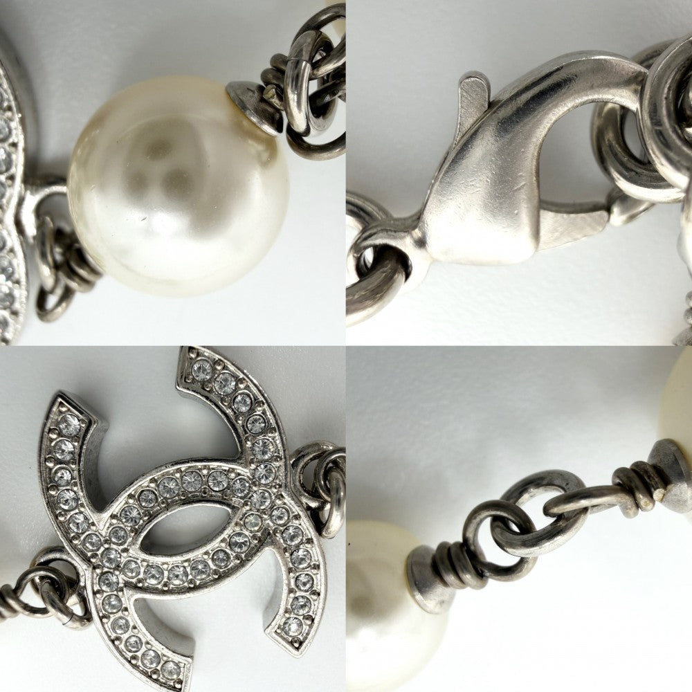 CHANEL シャネル ネックレス ココマーク ロングネックレス アクセサリー フェイクパール ラインストーン A23V ホワイト 白 シルバー レディース 約91.4g 2023年【中古品】