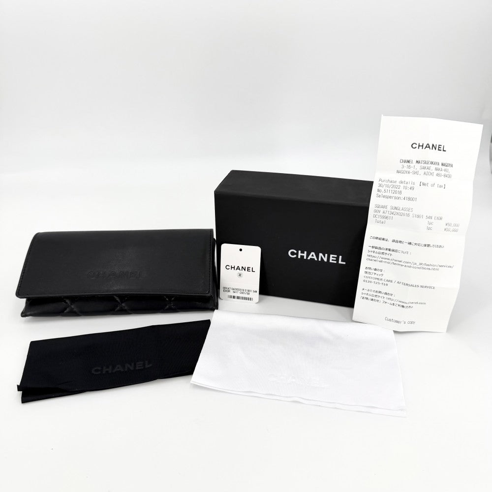 CHANEL シャネル サングラス ロゴ ココマーク スクエア シェイプ 眼鏡 アイウェア 5417 ブラック 黒 シルバー金具 レディース【中古品】