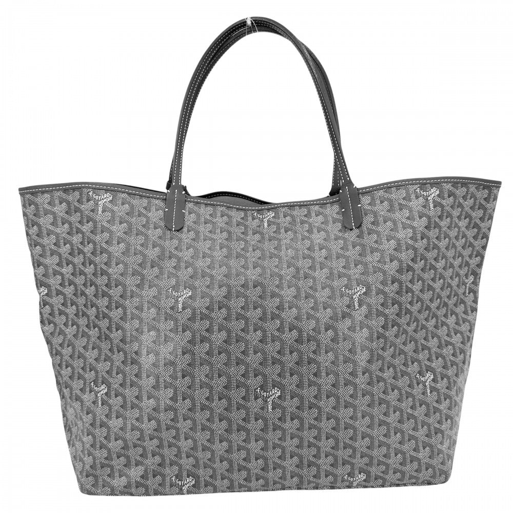 GOYARD ゴヤール トートバッグ ヘリンボーン サンルイGM ハンドバッグ ポーチ付き コーティングキャンバス レザー グレー シルバー金具 レディース【中古品】