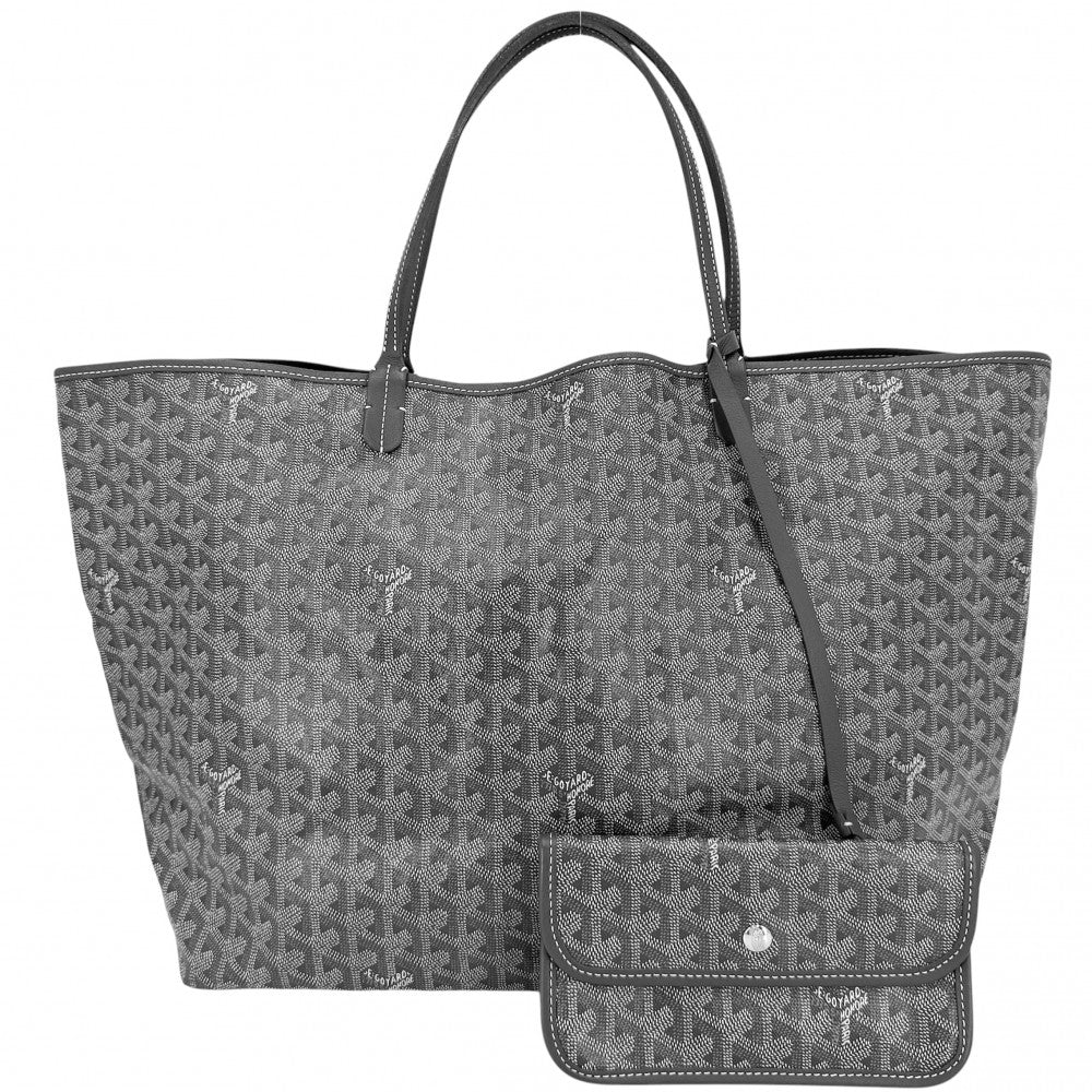 GOYARD ゴヤール トートバッグ ヘリンボーン サンルイGM ハンドバッグ ポーチ付き コーティングキャンバス レザー グレー シルバー金具 レディース【中古品】