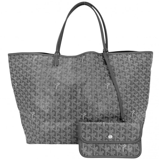 GOYARD ゴヤール トートバッグ ヘリンボーン サンルイGM ハンドバッグ ポーチ付き コーティングキャンバス レザー グレー シルバー金具 レディース【中古品】