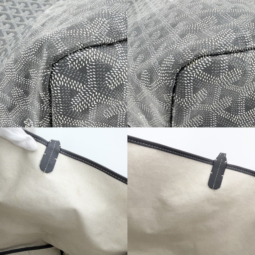GOYARD ゴヤール トートバッグ ヘリンボーン サンルイGM ハンドバッグ ポーチ付き コーティングキャンバス レザー グレー シルバー金具 レディース【中古品】
