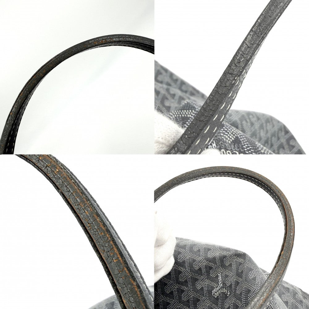 GOYARD ゴヤール トートバッグ ヘリンボーン サンルイGM ハンドバッグ ポーチ付き コーティングキャンバス レザー グレー シルバー金具 レディース【中古品】