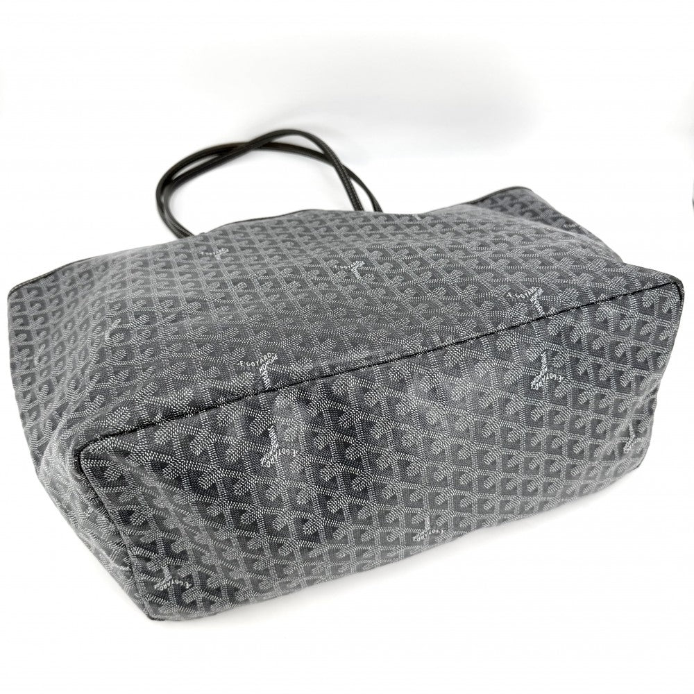GOYARD ゴヤール トートバッグ ヘリンボーン サンルイGM ハンドバッグ ポーチ付き コーティングキャンバス レザー グレー シルバー金具 レディース【中古品】