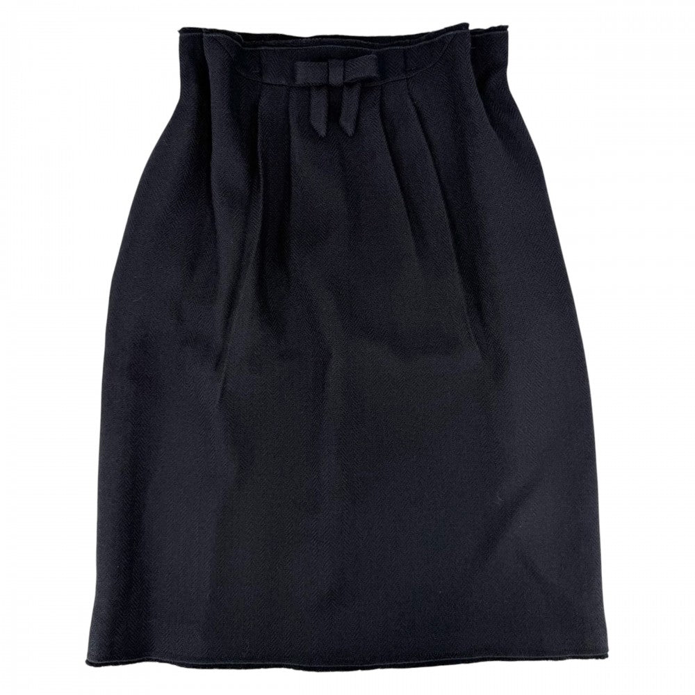 PRADA プラダ スカート リボン ミディスカート ボトムス 服 アパレル 36 ネイビー 紺 ウール レディース【中古品】