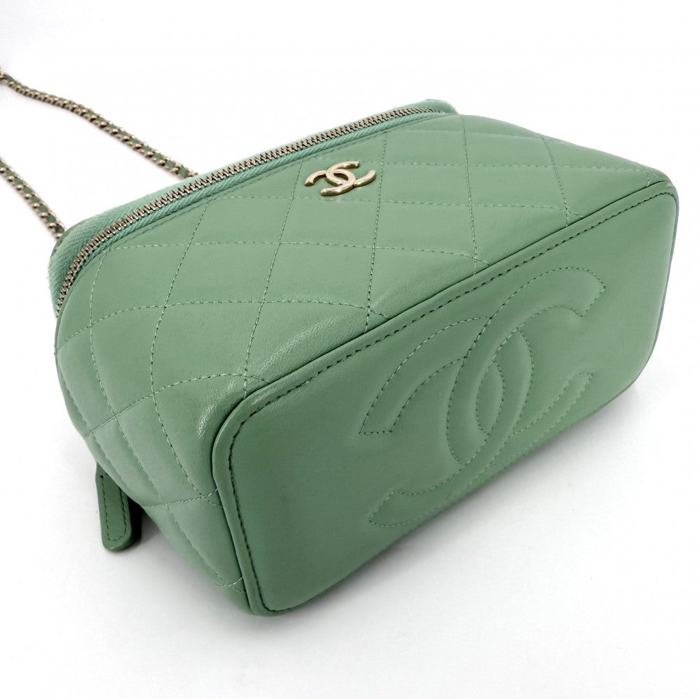 CHANEL シャネル 2WAY マトラッセ バニティバッグ チェーンショルダーバッグ ミニポシェット ハンドバッグ ココマーク ラムスキン グリーン 緑 ゴールド金具 レディース【中古品】