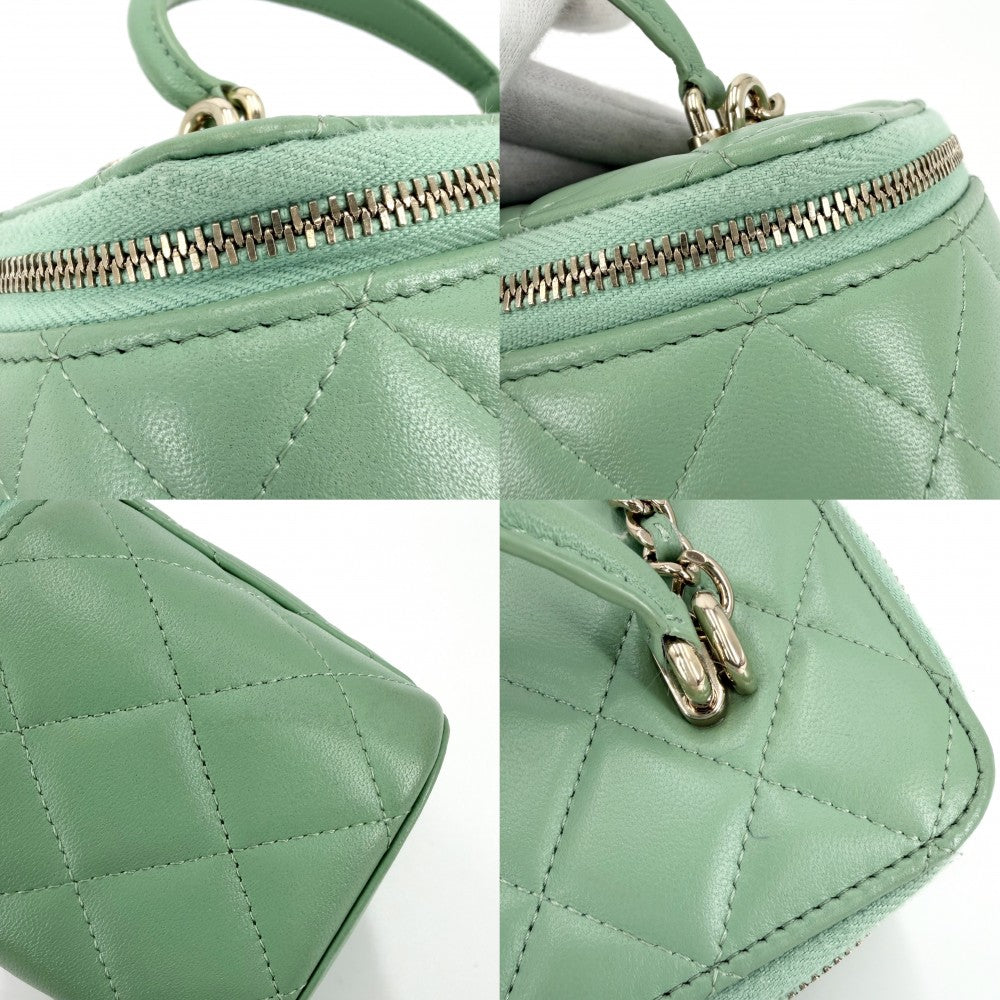 CHANEL シャネル 2WAY マトラッセ バニティバッグ チェーンショルダーバッグ ミニポシェット ハンドバッグ ココマーク ラムスキン グリーン 緑 ゴールド金具 レディース【中古品】