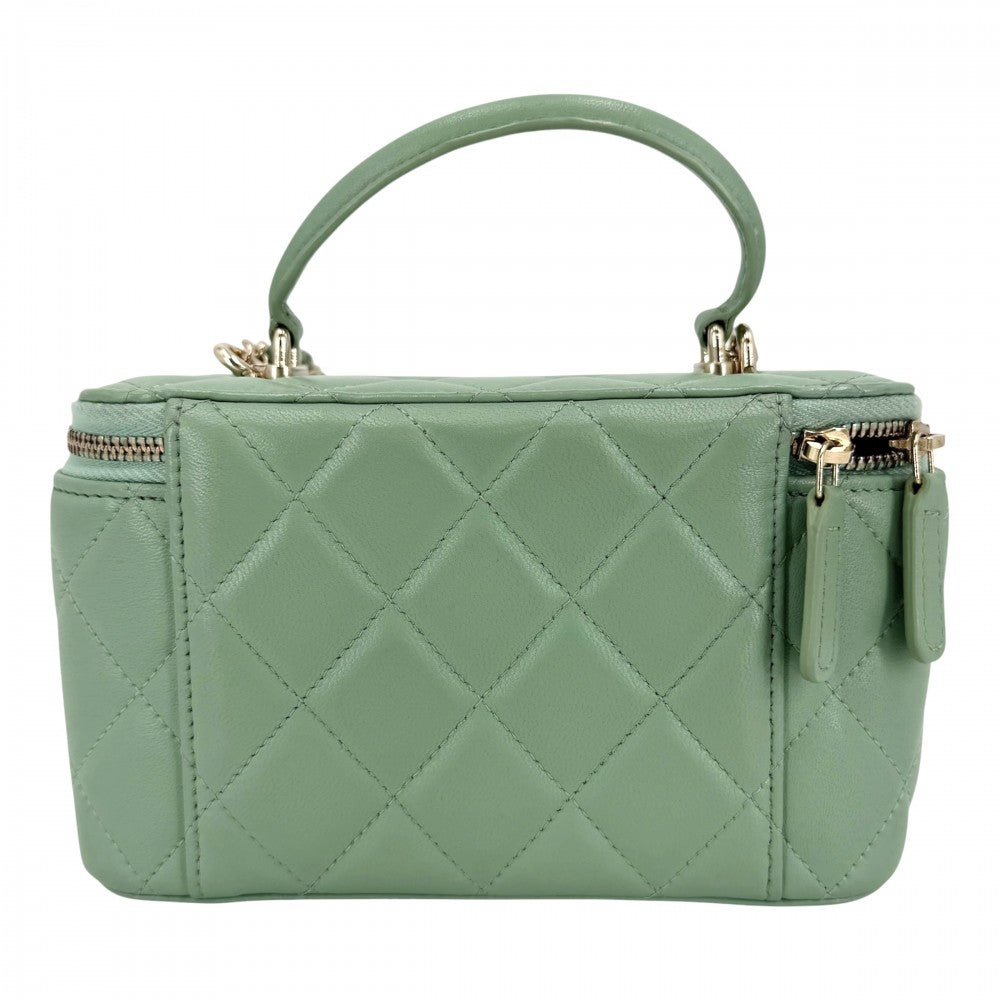 CHANEL シャネル 2WAY マトラッセ バニティバッグ チェーンショルダーバッグ ミニポシェット ハンドバッグ ココマーク ラムスキン グリーン 緑 ゴールド金具 レディース【中古品】