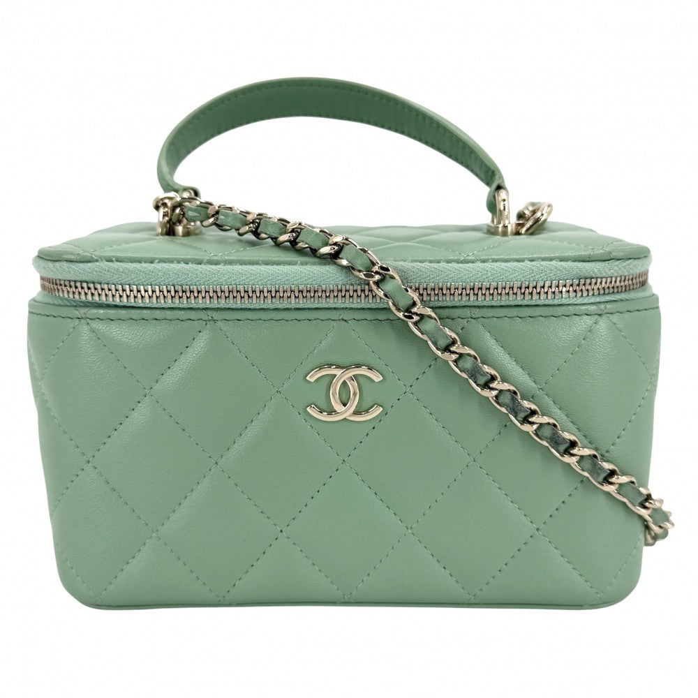 CHANEL シャネル 2WAY マトラッセ バニティバッグ チェーンショルダーバッグ ミニポシェット ハンドバッグ ココマーク ラムスキン グリーン 緑 ゴールド金具 レディース【中古品】