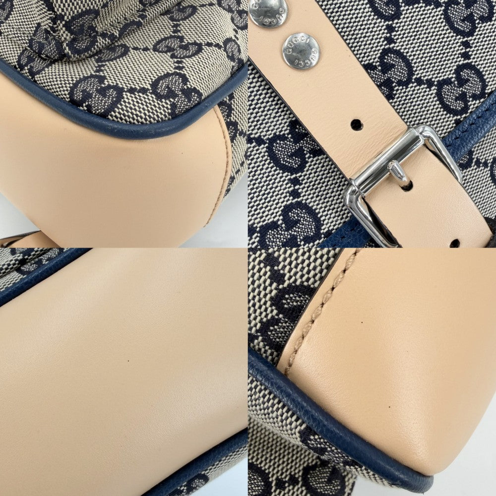 GUCCI グッチ リュック チルドレン バックパック 630818 GGキャンバス レザー ブラウン 茶 ネイビー 紺 シルバー金具 キッズ【中古品】