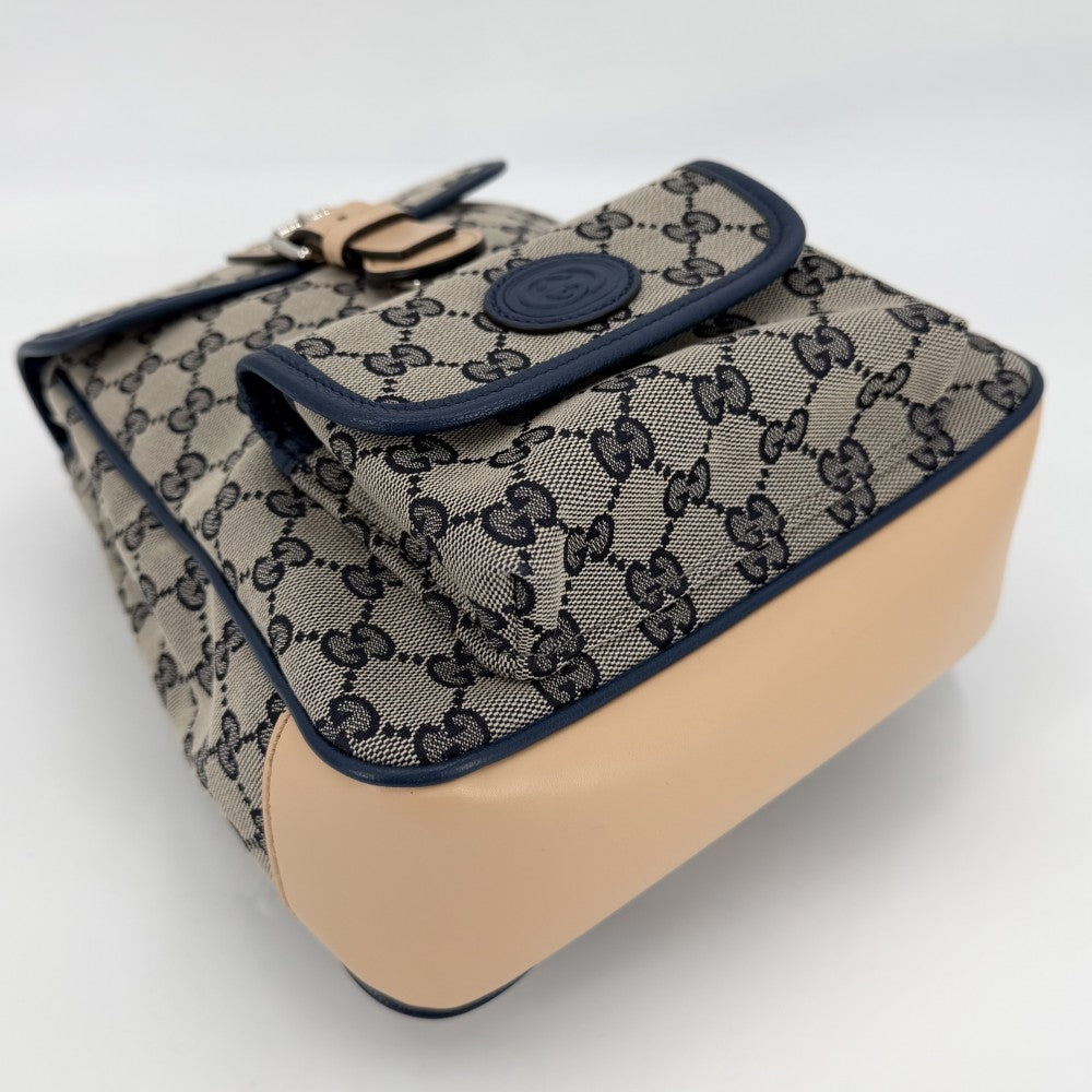GUCCI グッチ リュック チルドレン バックパック 630818 GGキャンバス レザー ブラウン 茶 ネイビー 紺 シルバー金具 キッズ【中古品】