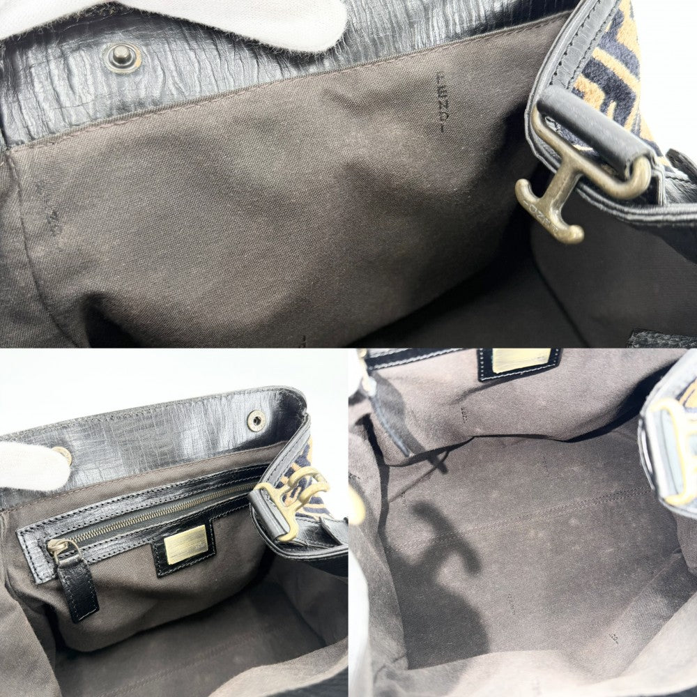 FENDI フェンディ ハンドバッグ ズッカ エトニコ 8BN157 ベロア レザー ブラウン 茶 ブラック 黒 ガンメタル金具 レディース【中古品】