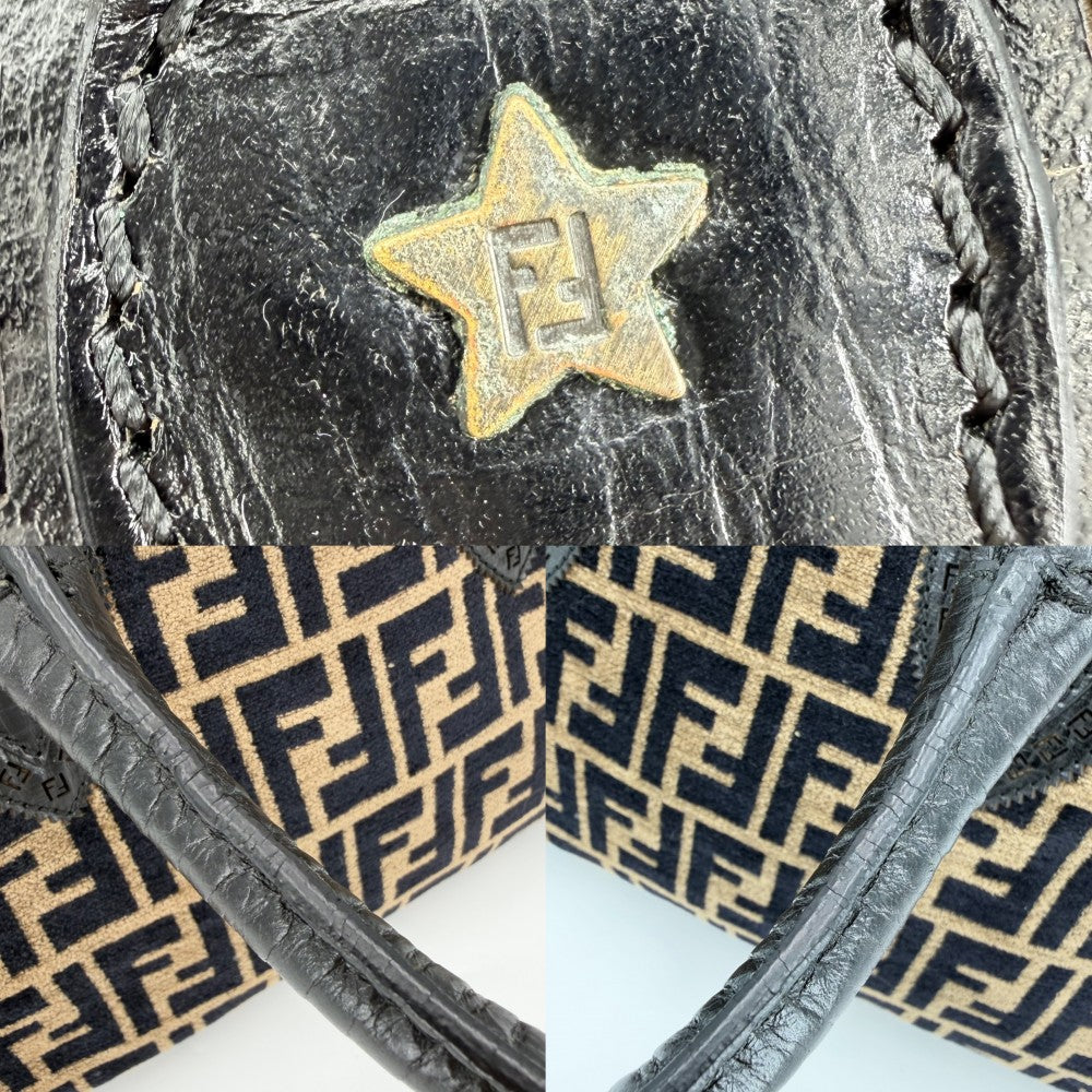 FENDI フェンディ ハンドバッグ ズッカ エトニコ 8BN157 ベロア レザー ブラウン 茶 ブラック 黒 ガンメタル金具 レディース【中古品】