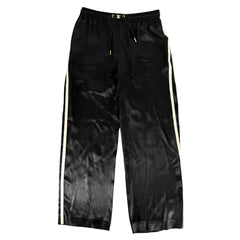 CELINE セリーヌ パンツ ストレートパンツ ジャージ サテン 長ズボン ボトムス アパレル 36 ブラック 黒 ゴールド金具 アセテート シルク レディース【中古品】
