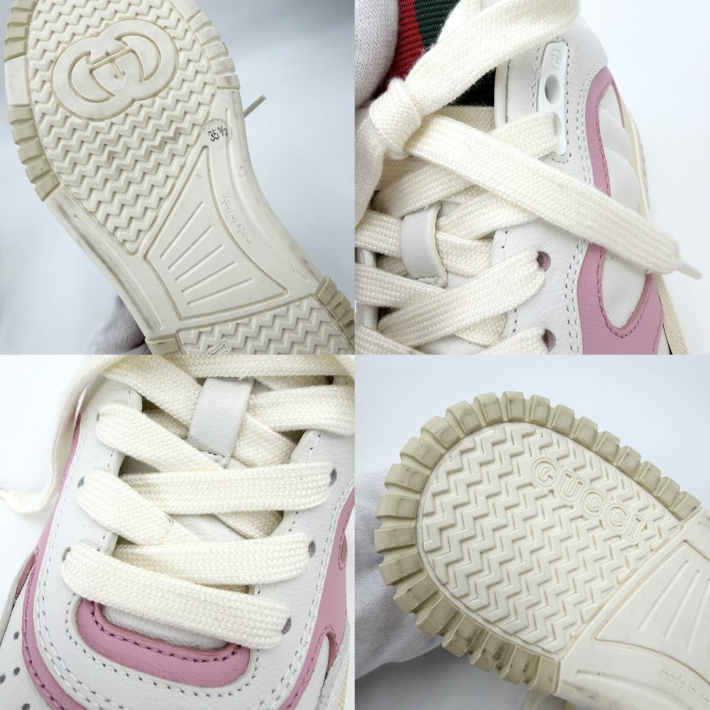 GUCCI グッチ スニーカー リウェブ ローカット ファッションアイテム シューズ 35 1/2サイズ 約22.5cm 靴 785728 レザー ホワイト 白 ピンク レディース【中古品】