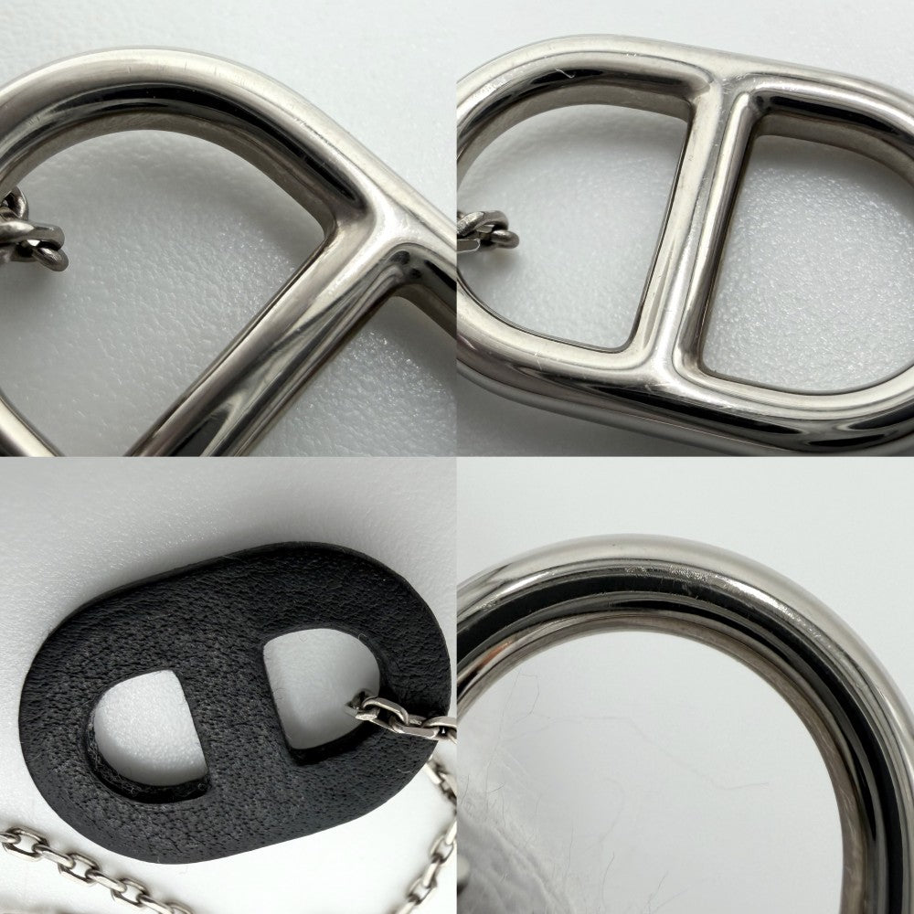 HERMES エルメス ネックレス O'MAILLON オーマイヨン シェーヌダンクル ペンダント アクセサリー レザー シルバー ブラック 黒 レディース 約4.4g【中古品】