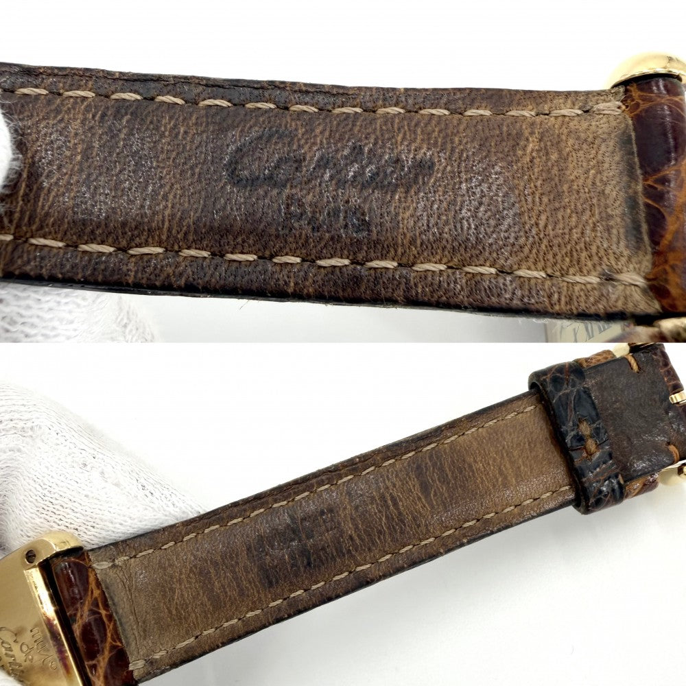 CARTIER カルティエ 腕時計 マストタンク SM ヴェルメイユ ウォッチ ベージュローマン 1613 クオーツ レザー ブラウン 茶 ゴールド レディース【中古品】