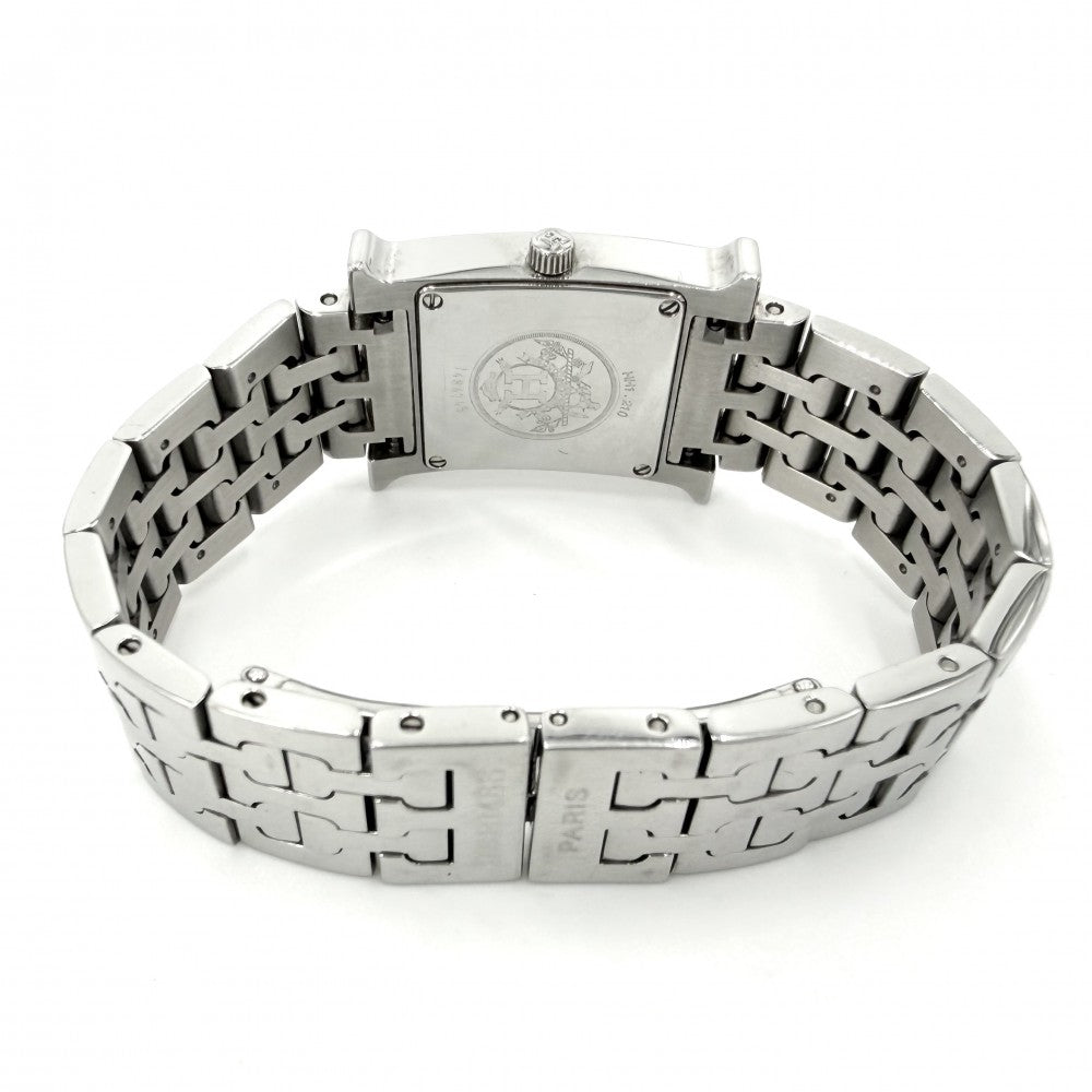 HERMES エルメス 腕時計 Hウォッチ QZ 黒文字盤 H WATCH 電池式 SS HH1.210 クオーツ ステンレススチール シルバー ブラック 黒 レディース【中古品】