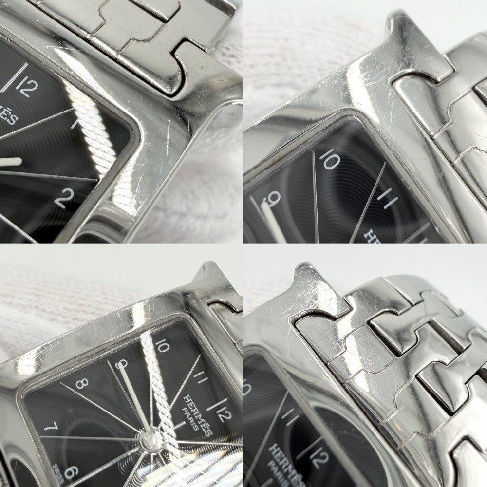 HERMES エルメス 腕時計 Hウォッチ QZ 黒文字盤 H WATCH 電池式 SS HH1.210 クオーツ ステンレススチール シルバー ブラック 黒 レディース【中古品】