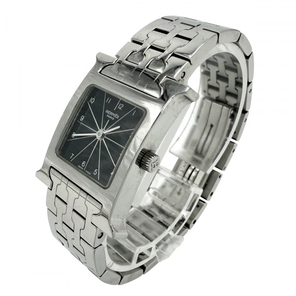 HERMES エルメス 腕時計 Hウォッチ QZ 黒文字盤 H WATCH 電池式 SS HH1.210 クオーツ ステンレススチール シルバー ブラック 黒 レディース【中古品】