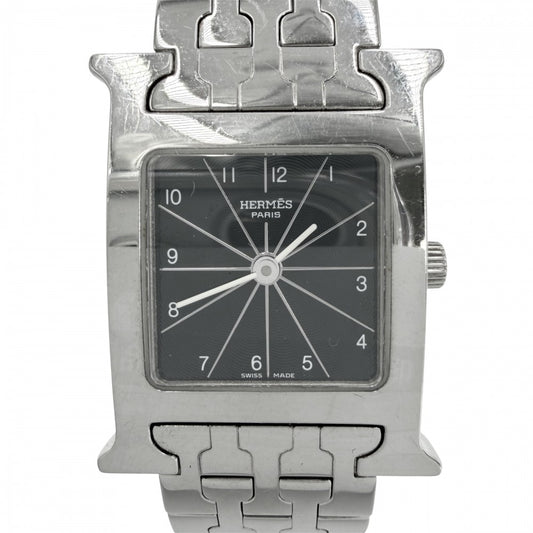 HERMES エルメス 腕時計 Hウォッチ QZ 黒文字盤 H WATCH 電池式 SS HH1.210 クオーツ ステンレススチール シルバー ブラック 黒 レディース【中古品】