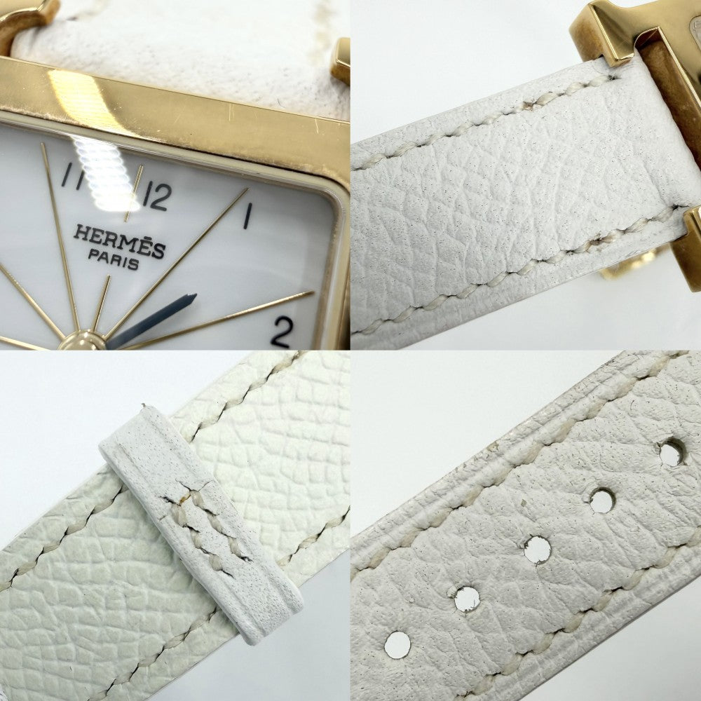 HERMES エルメス 腕時計 Hウォッチ 電池式 ホワイト文字盤 H WATCH HH1.201 クオーツ レザー ゴールド ホワイト 白 レディース 2007年【中古品】