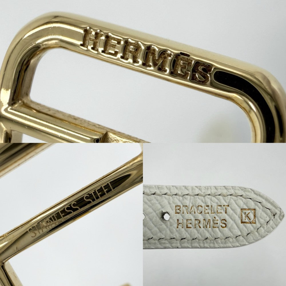 HERMES エルメス 腕時計 Hウォッチ 電池式 ホワイト文字盤 H WATCH HH1.201 クオーツ レザー ゴールド ホワイト 白 レディース 2007年【中古品】