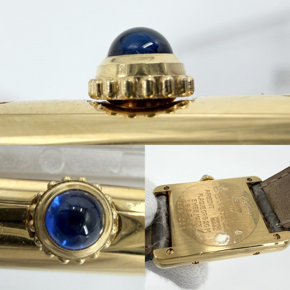 CARTIER カルティエ 腕時計 マストタンク SM ヴェルメイユ ウォッチ アラビア文字盤 182709 クオーツ レザー ステンレススチール シルバー925 グレー系 ゴールド レディース【中古品】