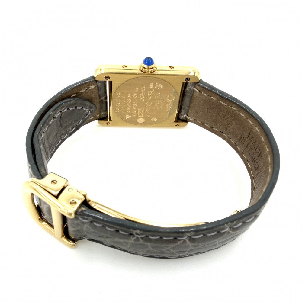 CARTIER カルティエ 腕時計 マストタンク SM ヴェルメイユ ウォッチ アラビア文字盤 182709 クオーツ レザー ステンレススチール シルバー925 グレー系 ゴールド レディース【中古品】