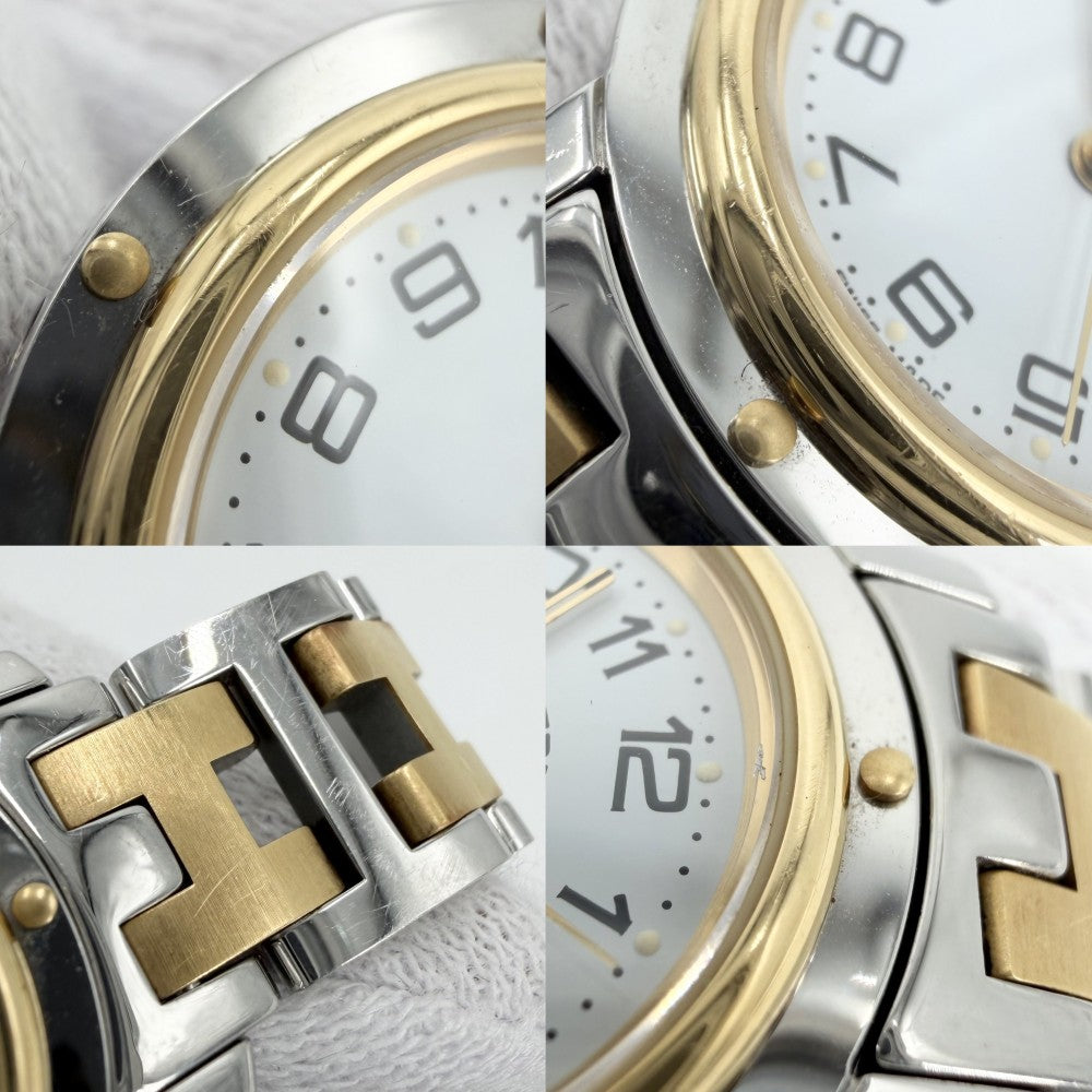 HERMES エルメス 腕時計 クリッパー Hモチーフ デイト コンビ SS 電池式 CL4.220 クオーツ ステンレススチール GP シルバー ゴールド レディース【中古品】