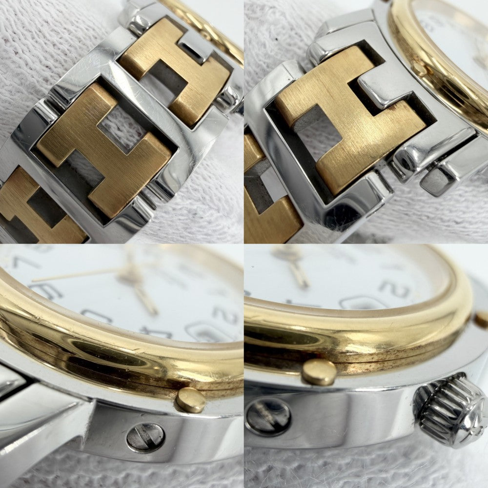 HERMES エルメス 腕時計 クリッパー Hモチーフ デイト コンビ SS 電池式 CL4.220 クオーツ ステンレススチール GP シルバー ゴールド レディース【中古品】