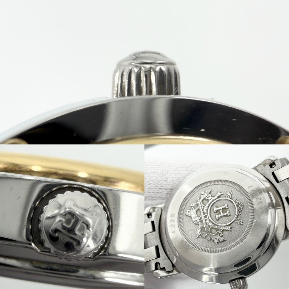 HERMES エルメス 腕時計 クリッパー Hモチーフ デイト コンビ SS 電池式 CL4.220 クオーツ ステンレススチール GP シルバー ゴールド レディース【中古品】