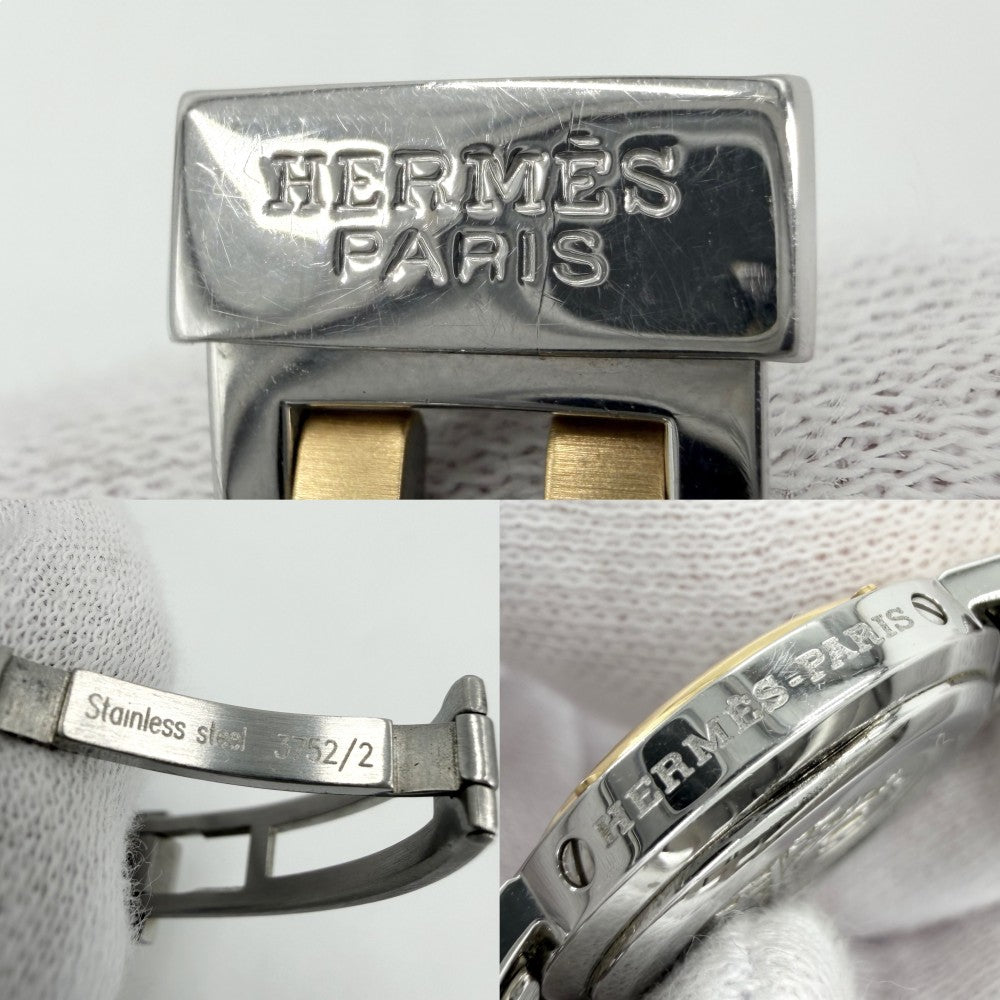 HERMES エルメス 腕時計 クリッパー Hモチーフ デイト コンビ SS 電池式 CL4.220 クオーツ ステンレススチール GP シルバー ゴールド レディース【中古品】
