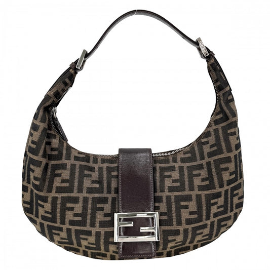 FENDI フェンディ ハンドバッグ ムーンバッグ セミショルダーバッグ ズッカ柄 かばん 鞄 0916321001 キャンバス レザー ブラウン 茶 シルバー金具 レディース【中古品】