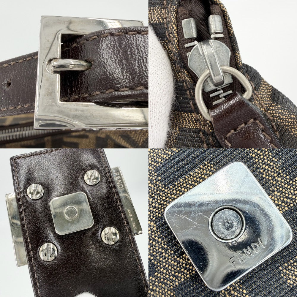 FENDI フェンディ ハンドバッグ ムーンバッグ セミショルダーバッグ ズッカ柄 かばん 鞄 0916321001 キャンバス レザー ブラウン 茶 シルバー金具 レディース【中古品】