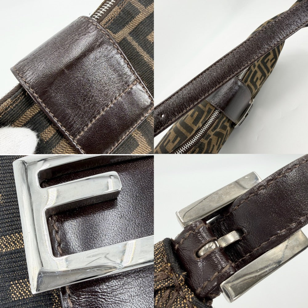 FENDI フェンディ ハンドバッグ ムーンバッグ セミショルダーバッグ ズッカ柄 かばん 鞄 0916321001 キャンバス レザー ブラウン 茶 シルバー金具 レディース【中古品】