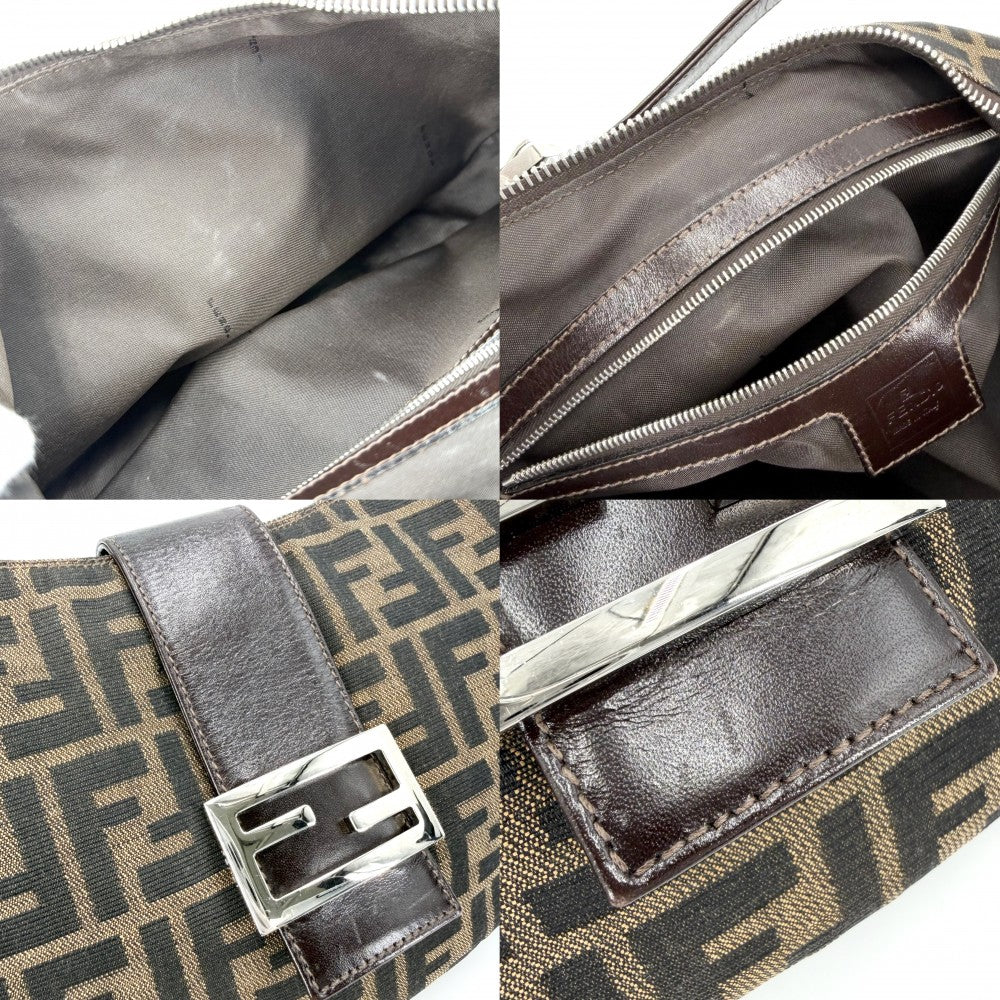 FENDI フェンディ ハンドバッグ ムーンバッグ セミショルダーバッグ ズッカ柄 かばん 鞄 0916321001 キャンバス レザー ブラウン 茶 シルバー金具 レディース【中古品】
