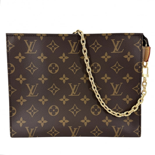 LOUIS VUITTON ルイヴィトン ショルダーバッグ モノグラム トイレタリーポーチ オンチェーン クラッチバッグ チェーンショルダー M81412 ブラウン 茶 ゴールド金具 レディース【中古品】