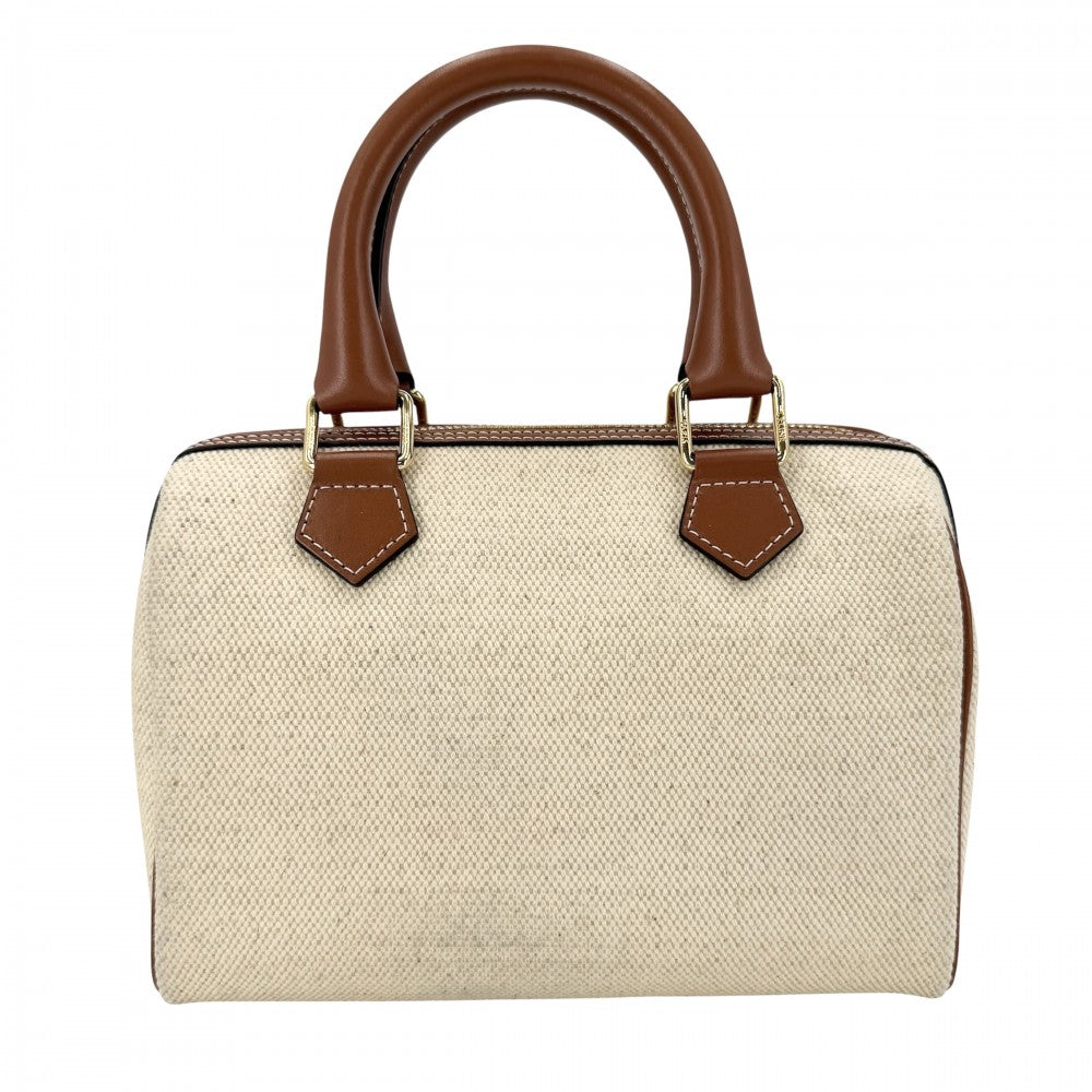 CELINE セリーヌ 2WAY トリオンフ キュイルスモール ミニボストン ショルダーバッグ 197582EFL.02NT キャンバス レザー ベージュ ブラウン 茶 ゴールド金具 レディース【中古品】