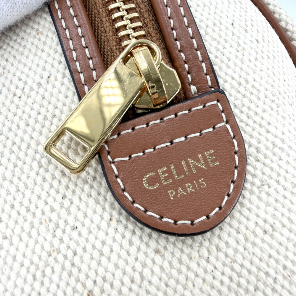 CELINE セリーヌ 2WAY トリオンフ キュイルスモール ミニボストン ショルダーバッグ 197582EFL.02NT キャンバス レザー ベージュ ブラウン 茶 ゴールド金具 レディース【中古品】
