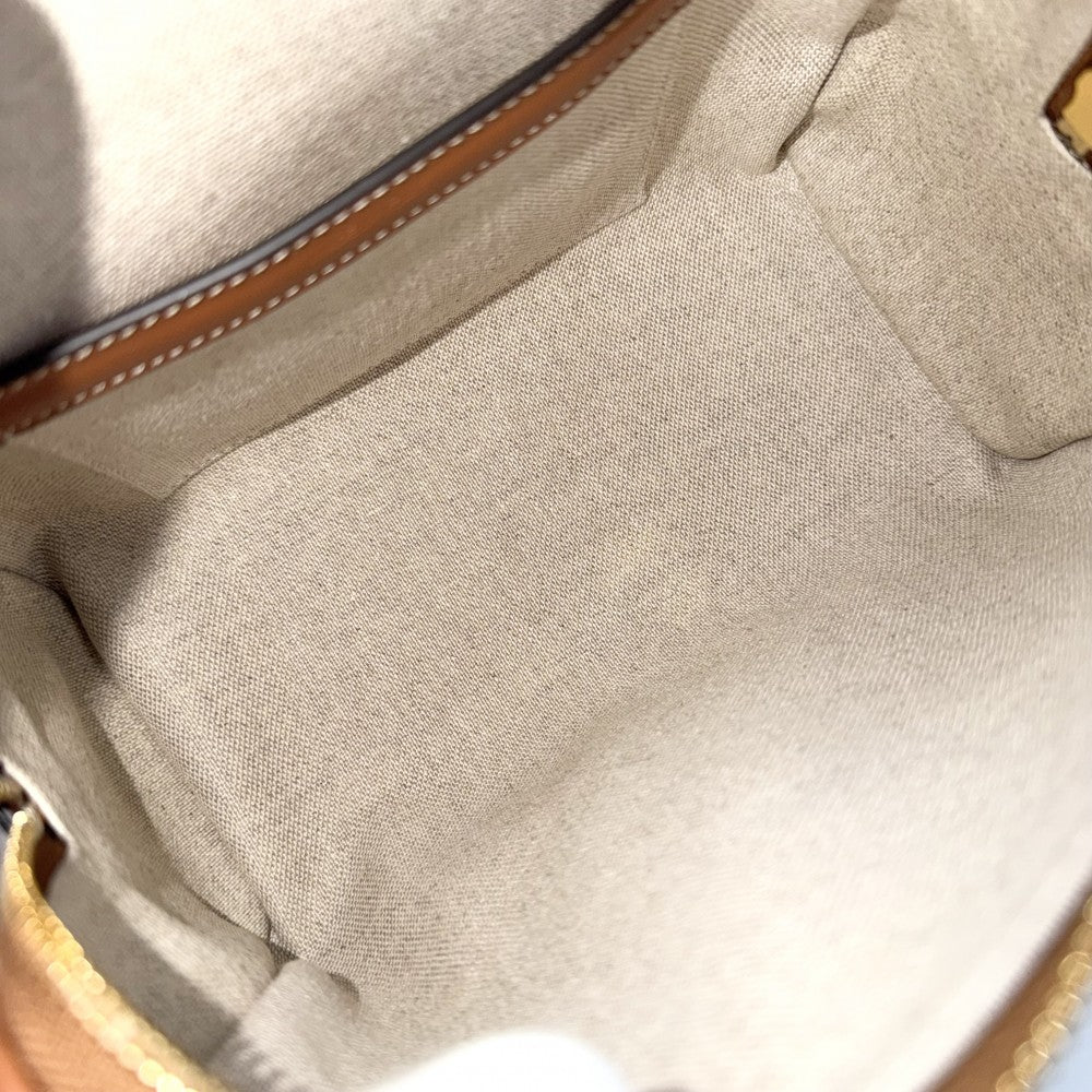 CELINE セリーヌ 2WAY トリオンフ キュイルスモール ミニボストン ショルダーバッグ 197582EFL.02NT キャンバス レザー ベージュ ブラウン 茶 ゴールド金具 レディース【中古品】
