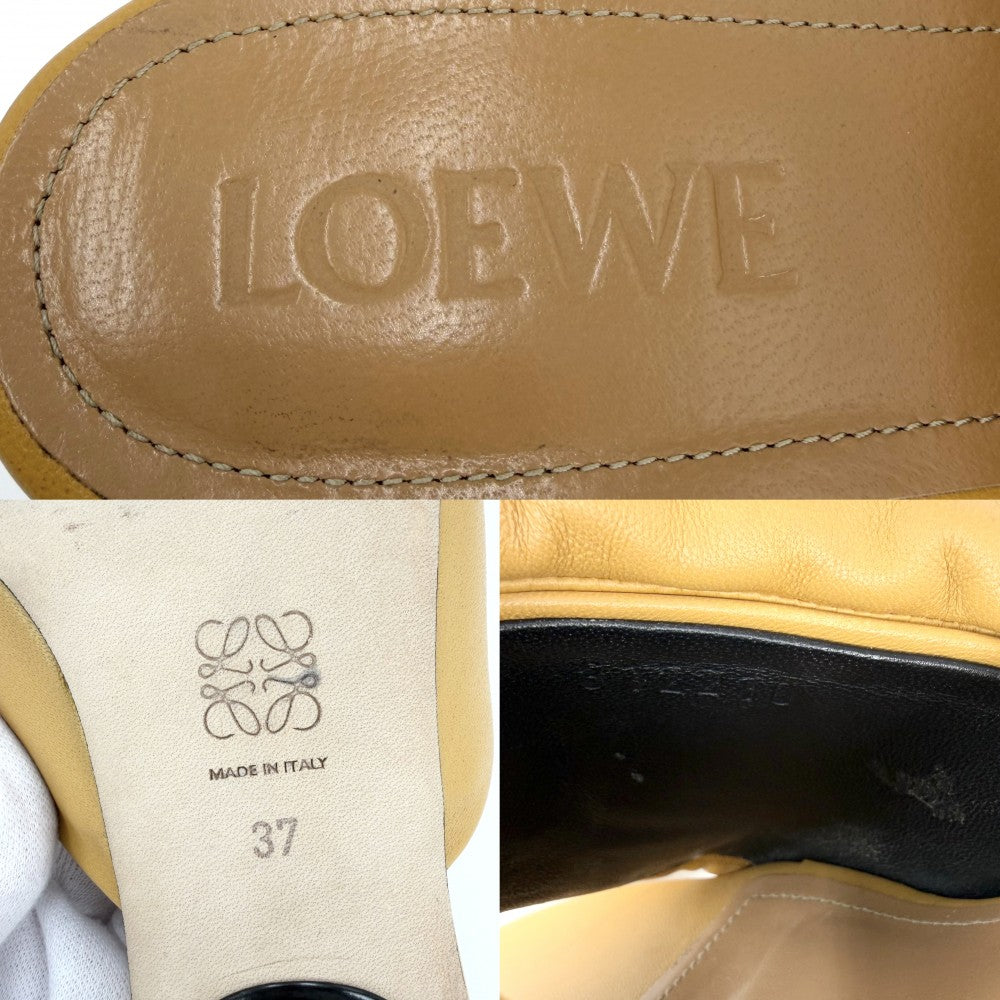 LOEWE ロエベ サンダル アナグラム パデッドスライド 靴 ファッションアイテム 37サイズ 約24cm 春 夏 レザー イエロー系 レディース【中古品】